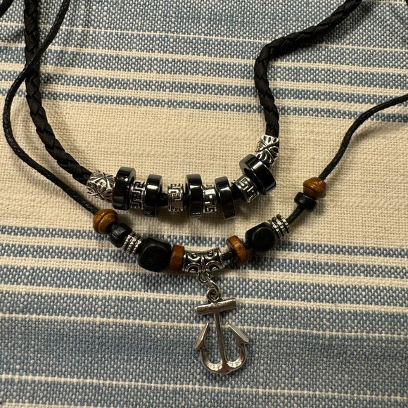 153-PCT New Double Layer Leather  Achor Bohemian Wooden Bead  Adjustable Choker - Picture 4 of 6